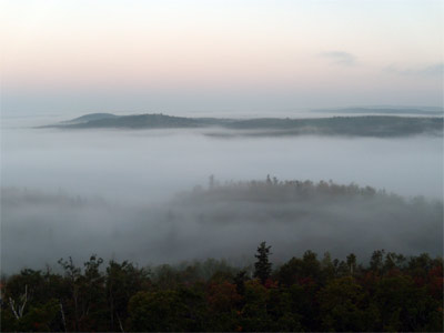 Morning Fog fills the valleys, leaving just a few ridgelines in view, Minnesota, 2009