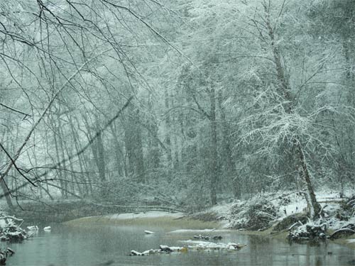 Snowing into Rottenwood Creek just before trip, Marietta