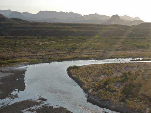 Rio Grande from the exit of Santa Elena Canyon a little after dawn.