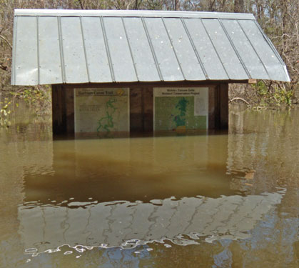 Kiosk in Flooded Trailhead Parking Lot