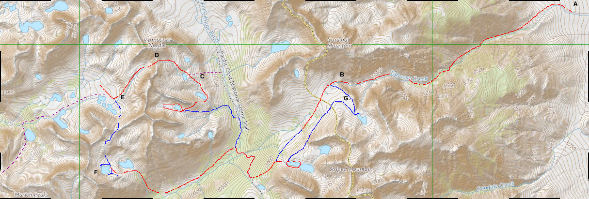 Map of 2017 Sierras Trip with Jim