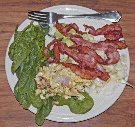 Spinach, Onion, Cauliflower, Avocado, Eggs, Bacon