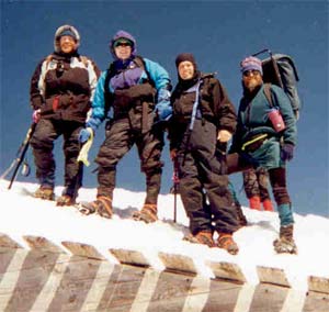 On Mount Adams, Washington, just off the PCT.  Ken, Tom, Dan, Bruce. 1997