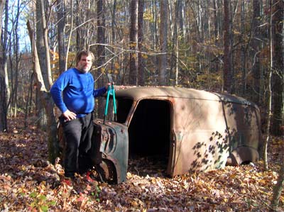 Me at an abandoned panel truck along the Pinhoti Trail.