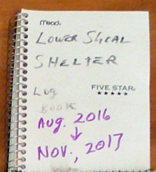 Cover of Lower Shoal Shelter 2016 - 2017 Log Book