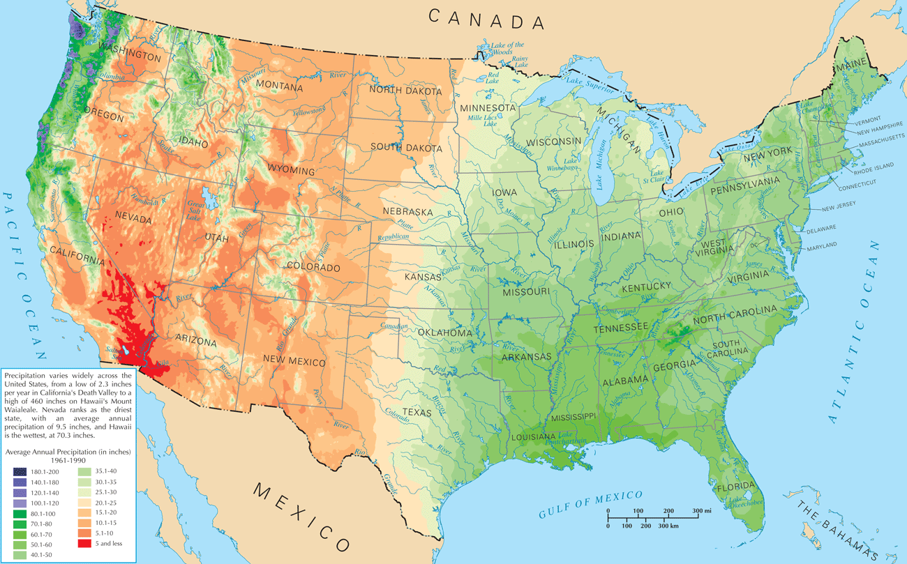 Rivers and Precipitation of the 48 States